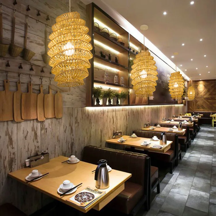 Fish basket shape natural handmade rattan chandelier bamboo wooden for restaurant resort pendant light