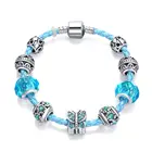 New Handmade DIY Charm Beads Bracelet Blue Butterfly Glass Beads Female Leather Bracelet
