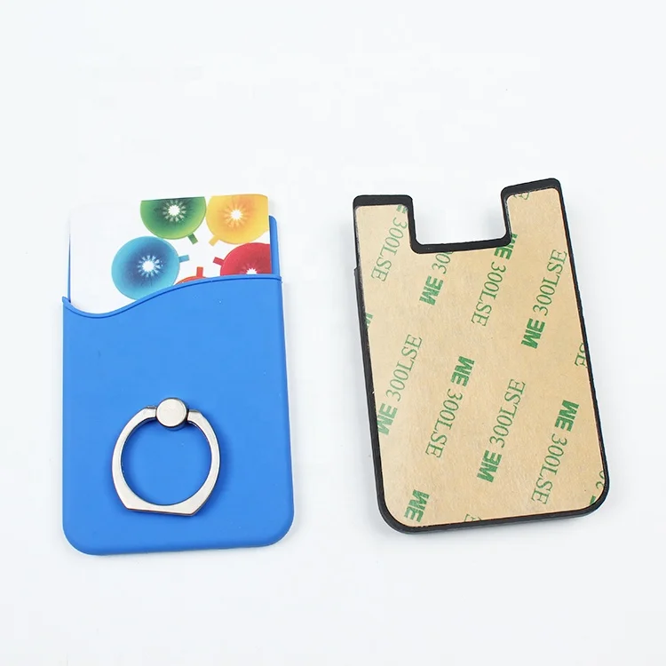 Custom Printing Logo Rubber Cell Phone Card Wallets with Ring Bracket