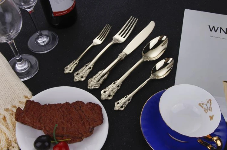 Luxury 24 Piece Gold and Sliver Stainless Steel Cutlery Set with spoon knife fork For GIft Weeding Party