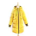 Recycled polyester 2019 Winter Yellow Hooded Long Warm Puffer Down Coats Women