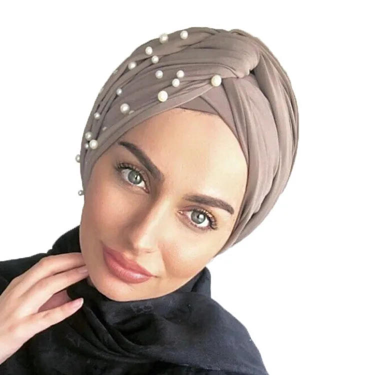 Amazon Nouveau Style De Mode Femmes Foulard Musulman Turc Hijab avec Perles Perles Daim Turban Hijab