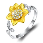 You are My Sunshine Sunflower Ring 925 Sterling Silver Adjustable Wrap Open Sunflower Rings Jewelry for Women