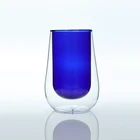Wholesale custom various colors fashion blue borosilicate double deck glass cup