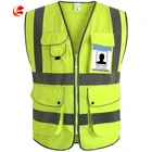 Practicability Custom 2 Pockets Neon Green Safety Vest With Reflective Strips