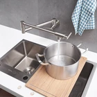 BWE Chrome Commercial Brass Pot Filler Faucet Folding Stretchable Double Joint Swing Arm Wall Mount Kitchen Faucet