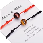 2pcs/set 10mm Real Natural Tiger Eye Stone Bead Couple Bracelets Women Men Lovers Red String Bracelet Wish Jewelry Gift