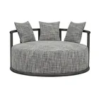 Vintage wooden frame decorative home furniture living room round lounge sofa chair with pillows and cushions