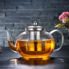 600ML LFGB Insulated Glass Brewing Tea Pot Flower Glass Pot with infuser