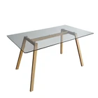 Free sample home Furniture wholesale tempered glass rectangle modern dining room table with transfer printing legs