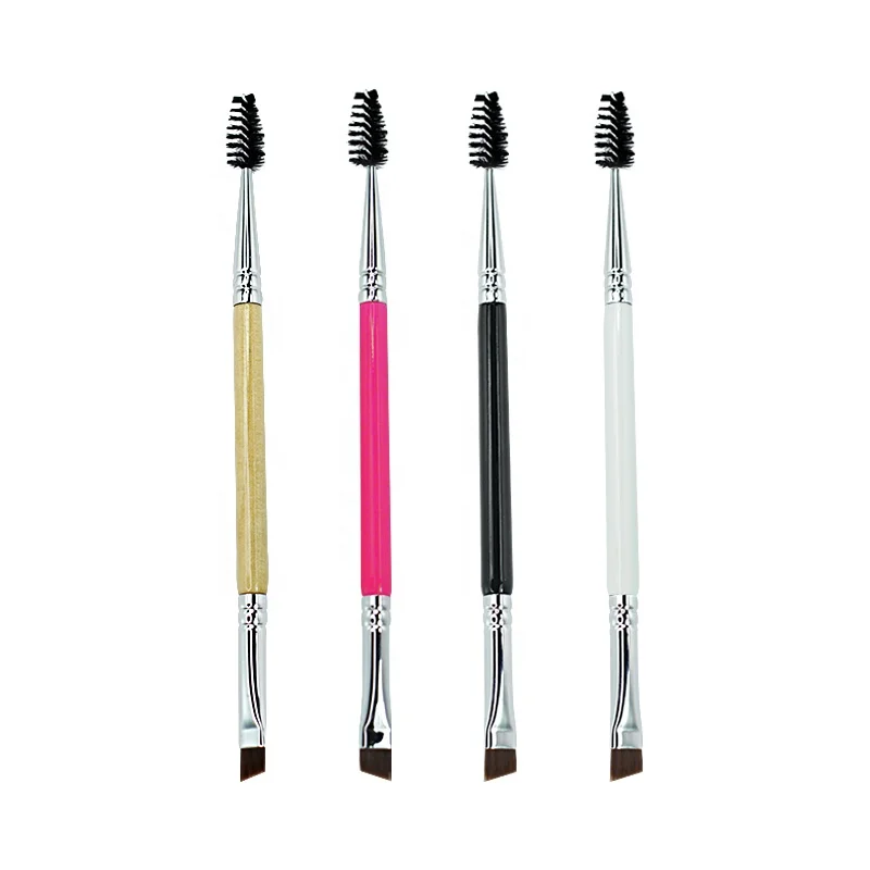 

Hot Sell wholesale Makeup Tool Double End Synthetic Custom Angled Eyebrow Eyelash Spoolie Brush with Private Label, 4 colors choice