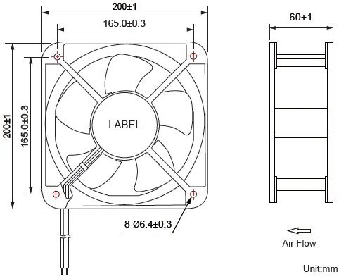 Axial Fan, 200x200x60mm, 24v, 48v, IP55 - detail 2