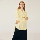 Solid color soft 100% cotton lady blouse & top long sleeve lapel shirt