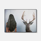 Artwork Crystal Nude Woman and Deer Head Hotel Wall Decoration Artwork Crystal Porcelain Painting