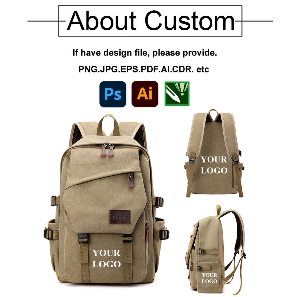 Custom retro men canvas backpacks large capacity outdoor travel bags laptop hiking backpacks with logo Custom retro men canvas backpacks large capacity outdoor travel bags laptop hiking backpacks with logo