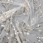 MX650 Tulle Net Big Sequin Fabric White With Beaded Embroidery Lace For Bridal Dress