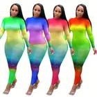 A080124 wholesale new autumn gradient color transparent sheath maxi long sleeve sexy club dress