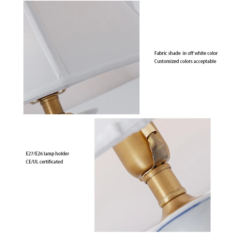 Hot sale Modern blue and white hotel home porcelain ceramics fabric shade table lamp