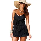 2019 wholesale one piece women multiple layer flounce black skirt swimsuit