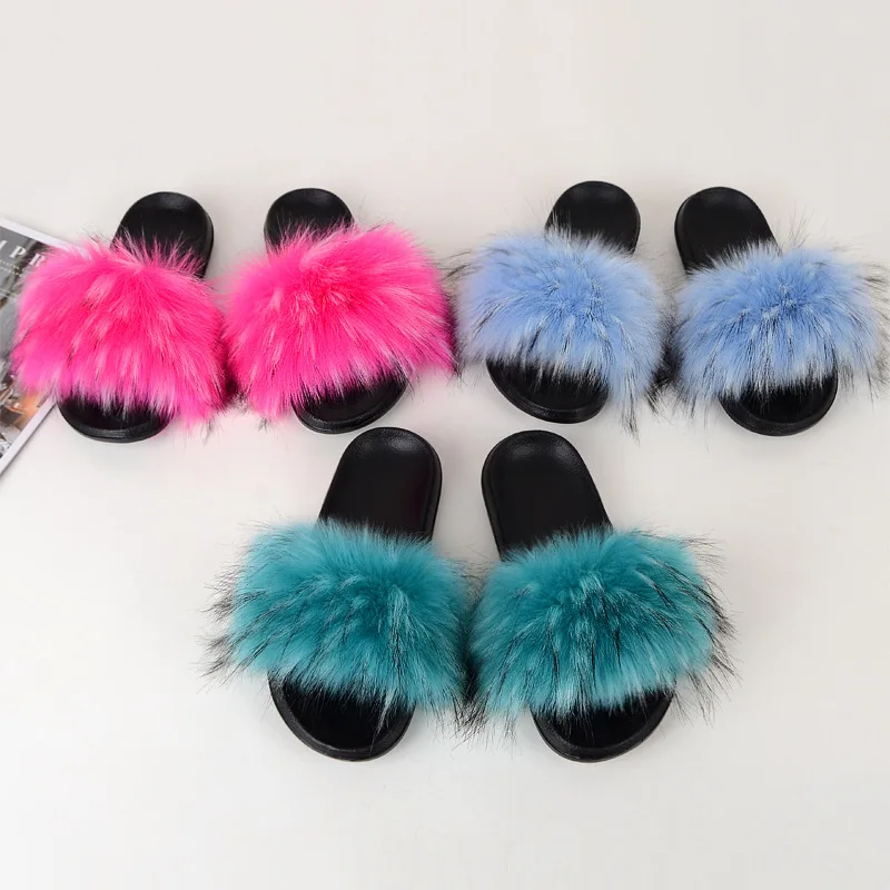 fuzzy faux fur slippers