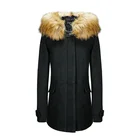 Women Winter Long Windproof Hooded With Fur Trench Wool Coat Warm For Lady LR-8903