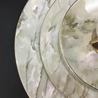 Customized 2020 Restaurant Ceramic Bone China Gold Rim Marble Charger Plates Wedding