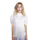 Women's silk cotton short sleeve straight translucent white shirts