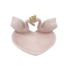2019 new style small pink swan animal heart shape ceramic jewelry dish tray ring holder