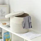 Living Room Large Woven Storage Hamper Organizer Laundry Bag Cotton Rope Basket