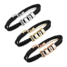 Personalized Mens Women Black Braid Leather Bracelets with 2-5 Names Engraved in Custom Beads Custom ID Bracelet for Men