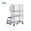 Warehouse trolley logistics store steel mesh multi-tier order picking trolley with steps and ladder