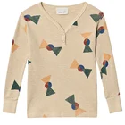 Custom Printed Unisex Children Clothes Beige Long Sleeve V Neck Cotton Kids T-shirt