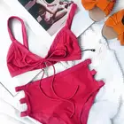 red color sexy transparent bikini swimsuit modest swimwear shiny bikinis 2019