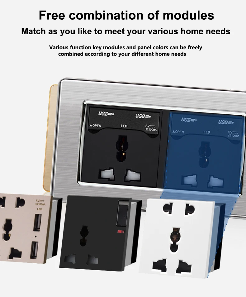 146 Type 13amp International 2 gang 3 Pin Multi Wall Socket Universal USB Wall Socket