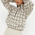Custom Women Hoodies 2021 Brown Check Oversized Zip Front Sweater Dress Custom Women Sweatshirt Hoodies Jumpers