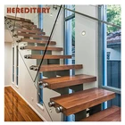 Steel Solid Wood Staircase Prefabricated Straight Stairs Modern Stairs Design Indoor