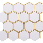 High class interior decoration Inlay brass gold hexagon white marble mosaic tile