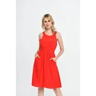 Hot sale hangzhou women clothing passionate halter sleeveless solid color rose red dress