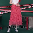 Red polka dot multi-layer ruffled dress