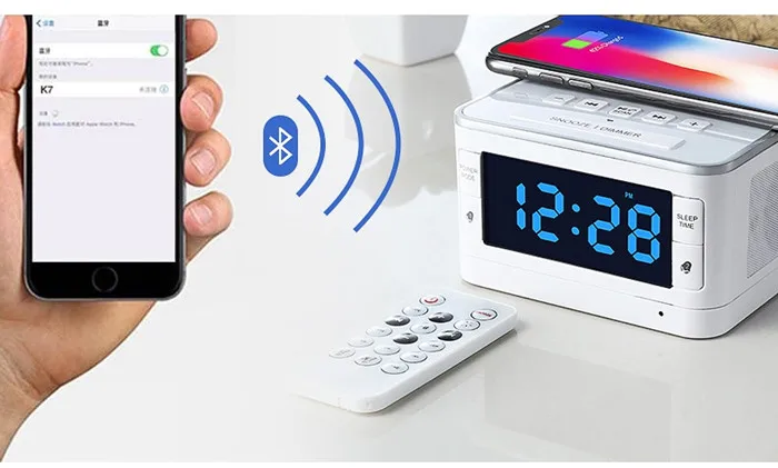 wireless alarm clock speaker with Qi charging radio blue tooth music Remote control - ANKUX.COM