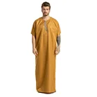 casual Arabic short sleeve embroidery round collar Muslim islamic clothing men's jubah style thobe for men