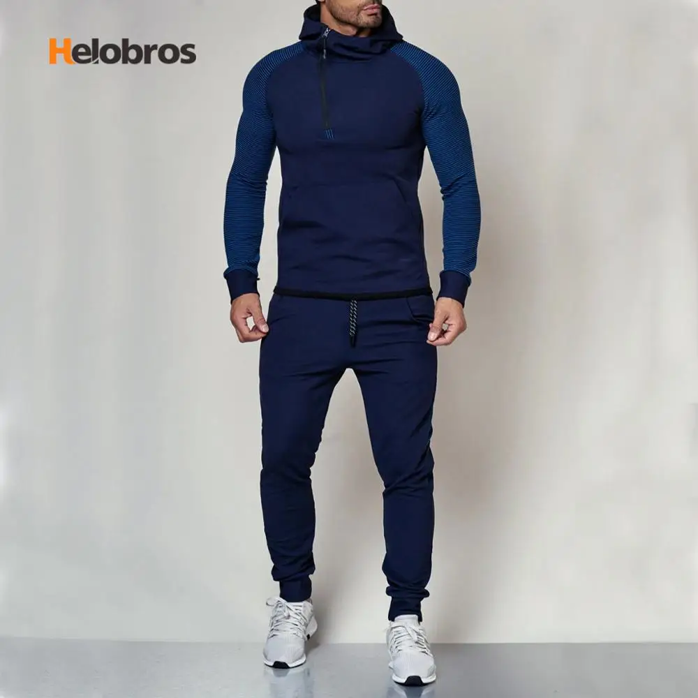 quality tracksuit men slim fitness street fashion striped mens