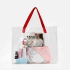 2020 custom printed clear pvc tote bag plastic rope handle shopping handbag summer beach bag