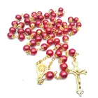 Rosary Necklace Catholic Religion Christian Ornament Cross Red Pearl Belt Torus Necklace