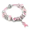 New Arrival Hot Sale DIY Jewelry Pink Glass Ribbon Charm Bracelets Fits Crystal Ball Bracelets Bangle For Women