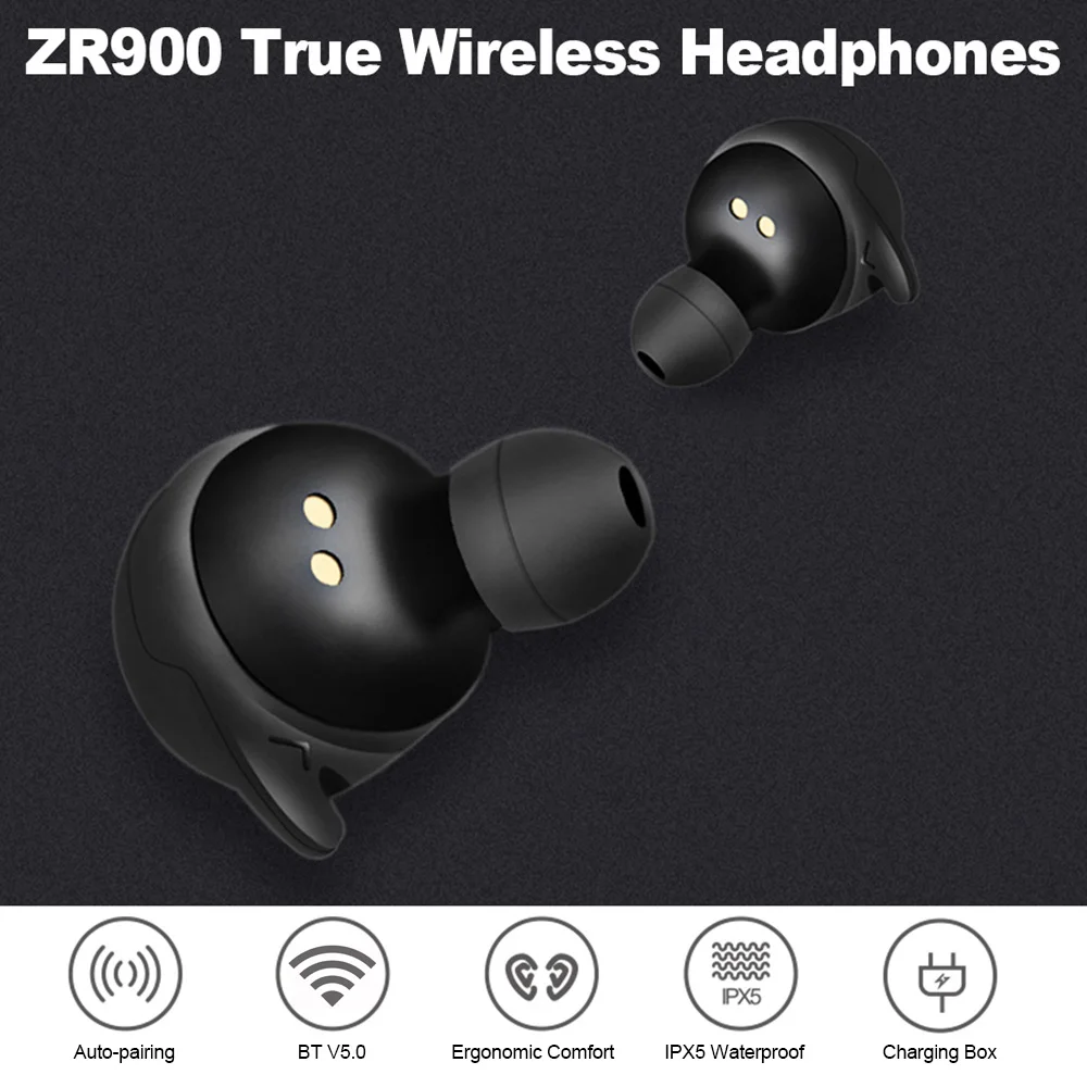 ZR900 TWS Bluetooth 5.0 Earphones IPX5 Waterproof Headsets True Wireless Headphones Stereo Sound Hands-free w/ Mic Charging Box - ANKUX.COM