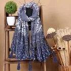 blue and white porcelain designs fringed scarves viscose hijab best-selling special fashion pashmina shawl viscose
