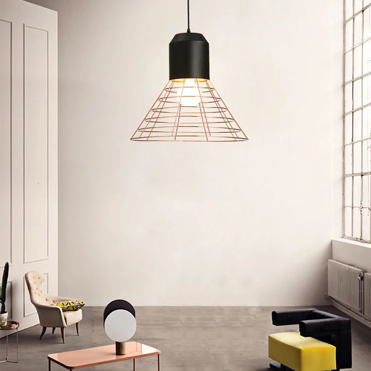 Factory sale pendant lamp modern style metal iron cage E27 restaurant hanging lighting badminton shape bar pendant light