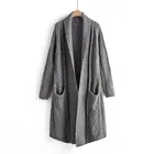 New lapel personality knit double pocket decoration ladies loose casual medium long cardigan sweater