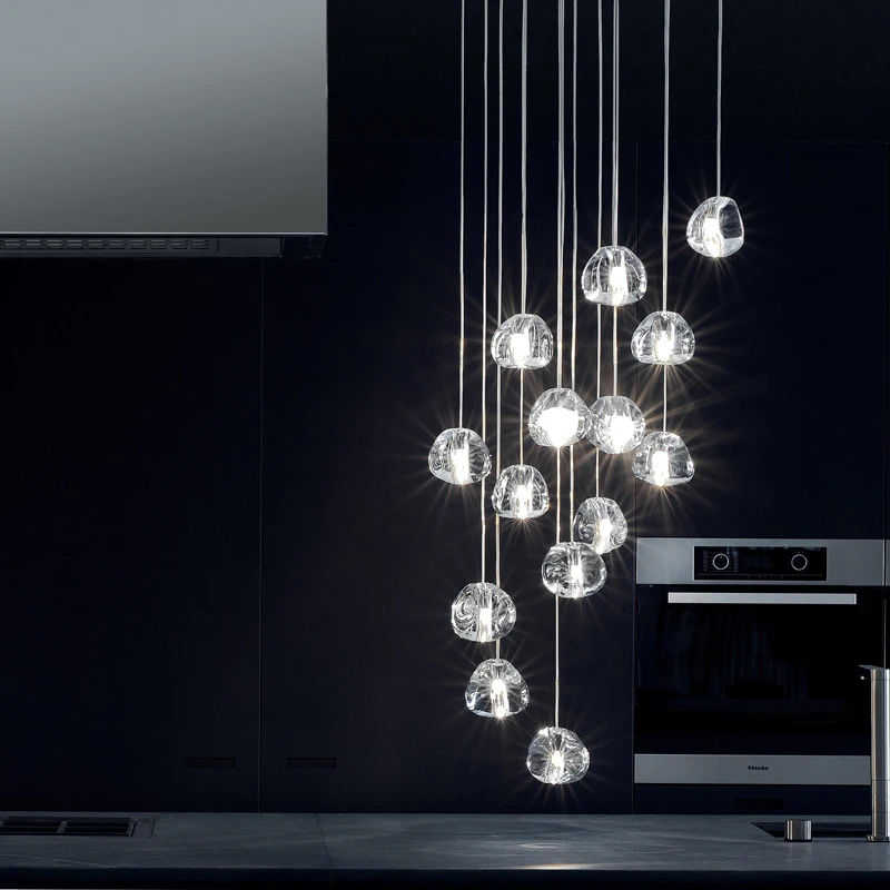 Modern LED stair hanging crystal ball high ceiling chandelier pendant light